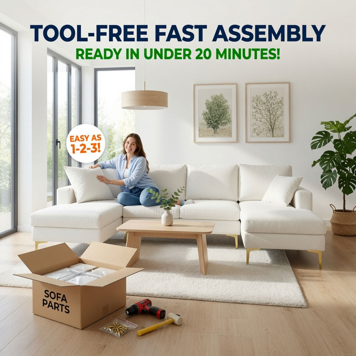 U - Shaped Sectional Sofa With Double Chaise