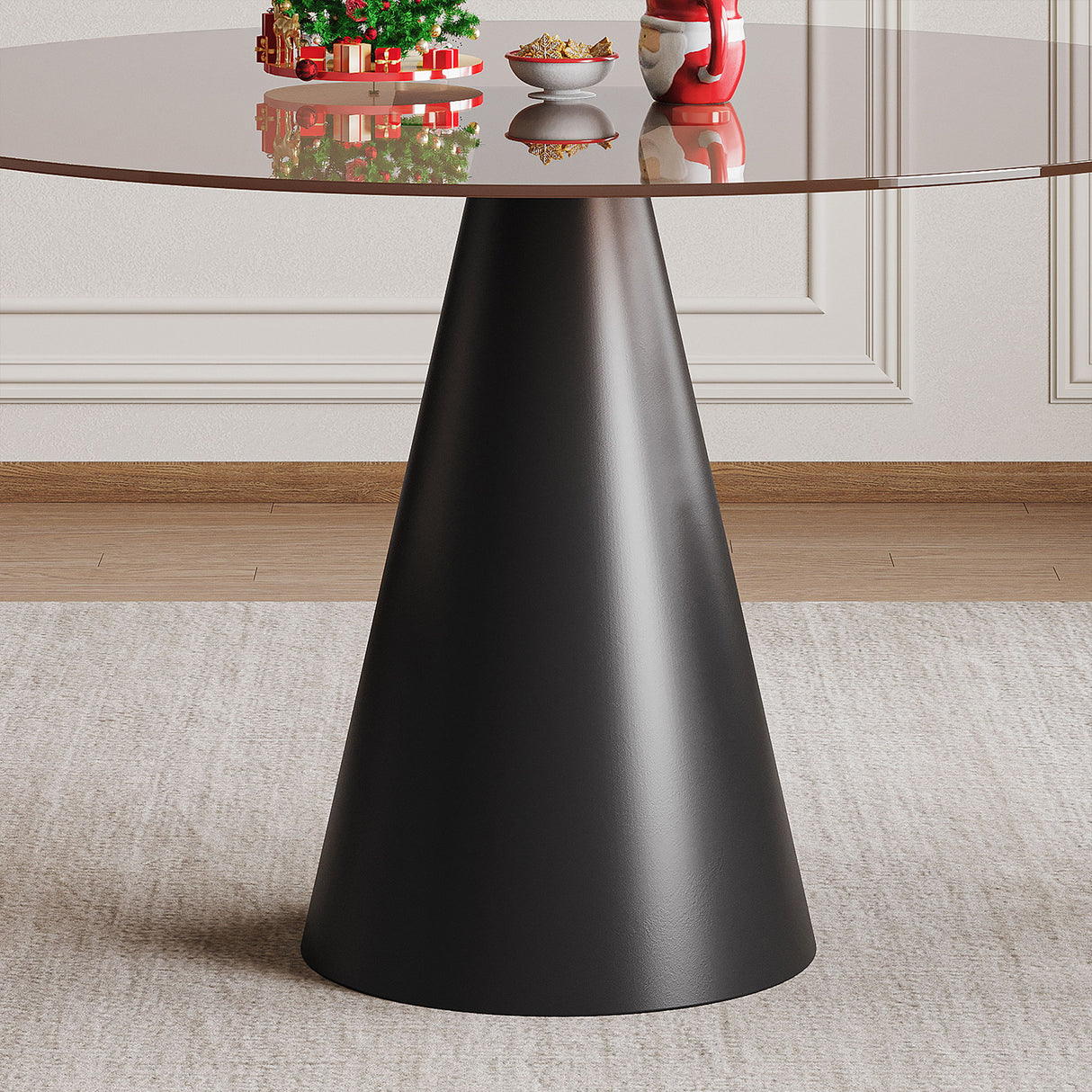 Round Dining Table & Tempered Glass Top - Black / Brown