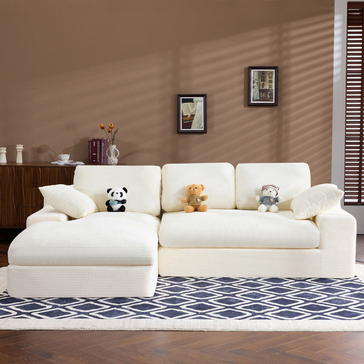 Compressed Sofa With 3 Back Cushions, 2 Throw Pillows