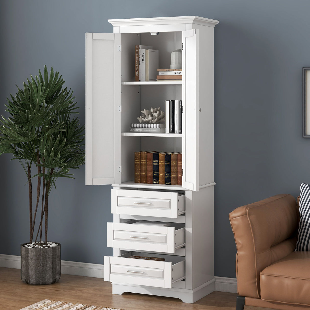 Tall Storage Cabinet With 3 Drawers For Bathroom
