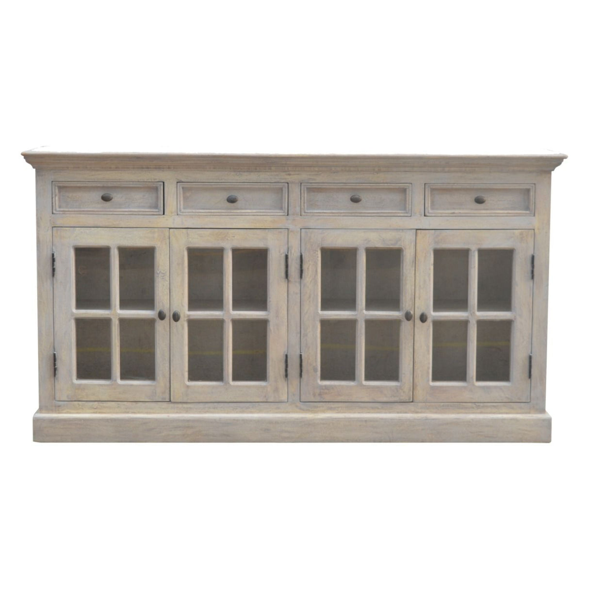 Glazed Sideboard Buffet Storage Cabinet Solid Mango Wood 65x35in Gray