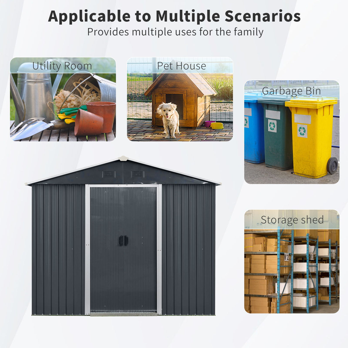 Outdoor Metal Storage Shed Garden Building with Sliding Door 8x4ft