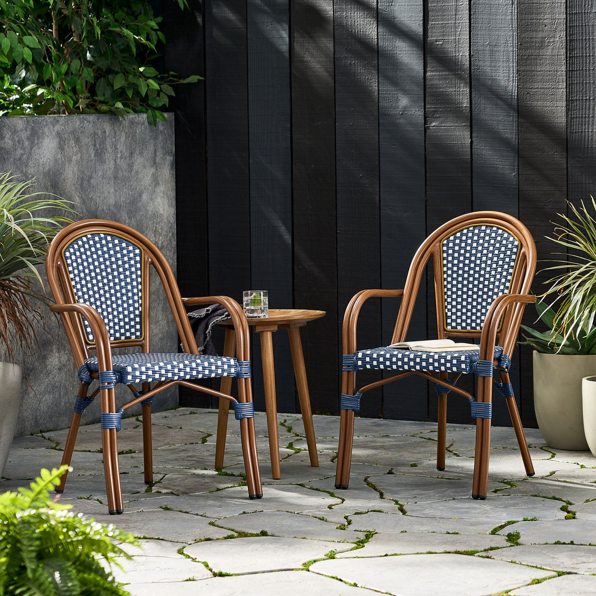 Bistro Chair With 2 Toned Checkered Pattern, (Set of 2) - White / Navy