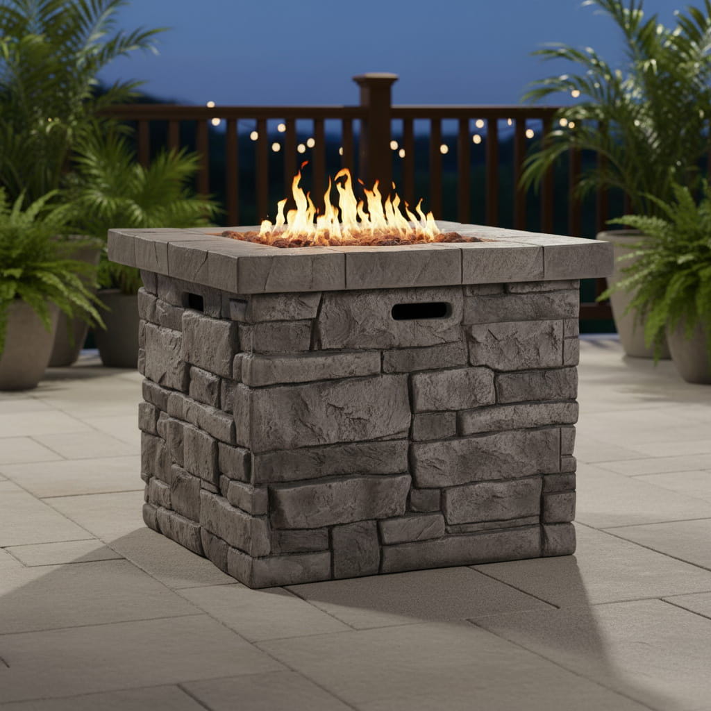 Outdoor Fire Pit Table Garden Heater Square Magnesium Oxide 30x24in Dark Gray