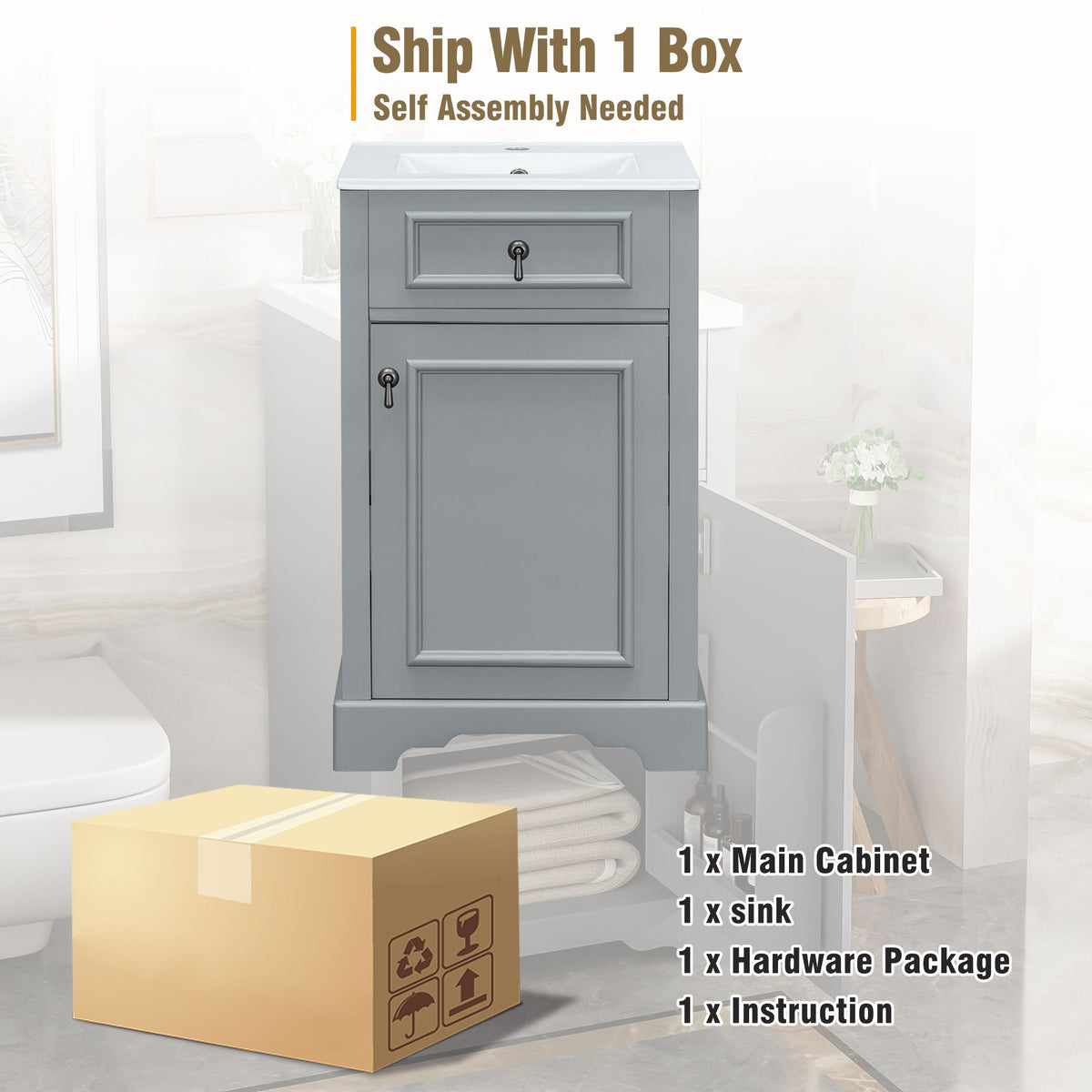 Elegant Bathroom Vanity With Ceramic Sink, Soft Close Door, Adjustable Shelf