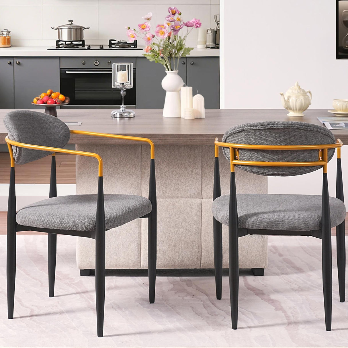 Modern Upholstered Dining Chair With Accented Armrests (Set of 2)