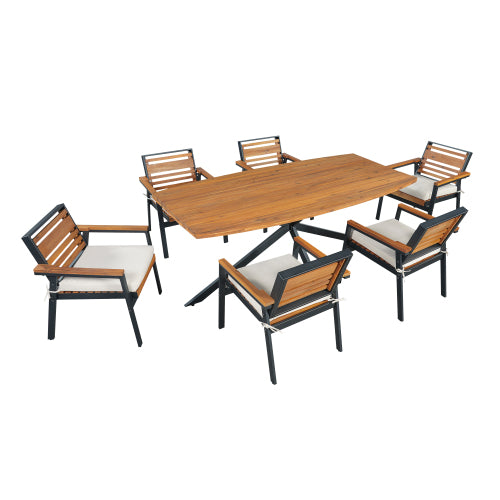 Modern 7-Piece Outdoor Beige Dining Set