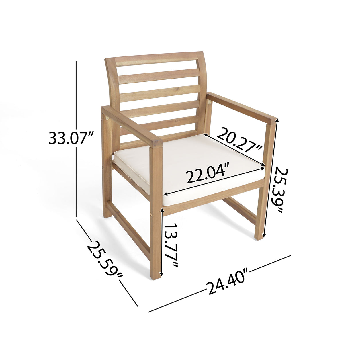 Outdoor Acacia Wood Club Chairs, 2 Pieces Set - Natural Stained / White