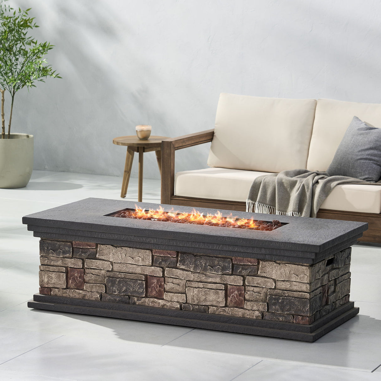 Contemporary Rectangle Fire Pit with 50000 BTU Magnesium Oxide in Dark Gray