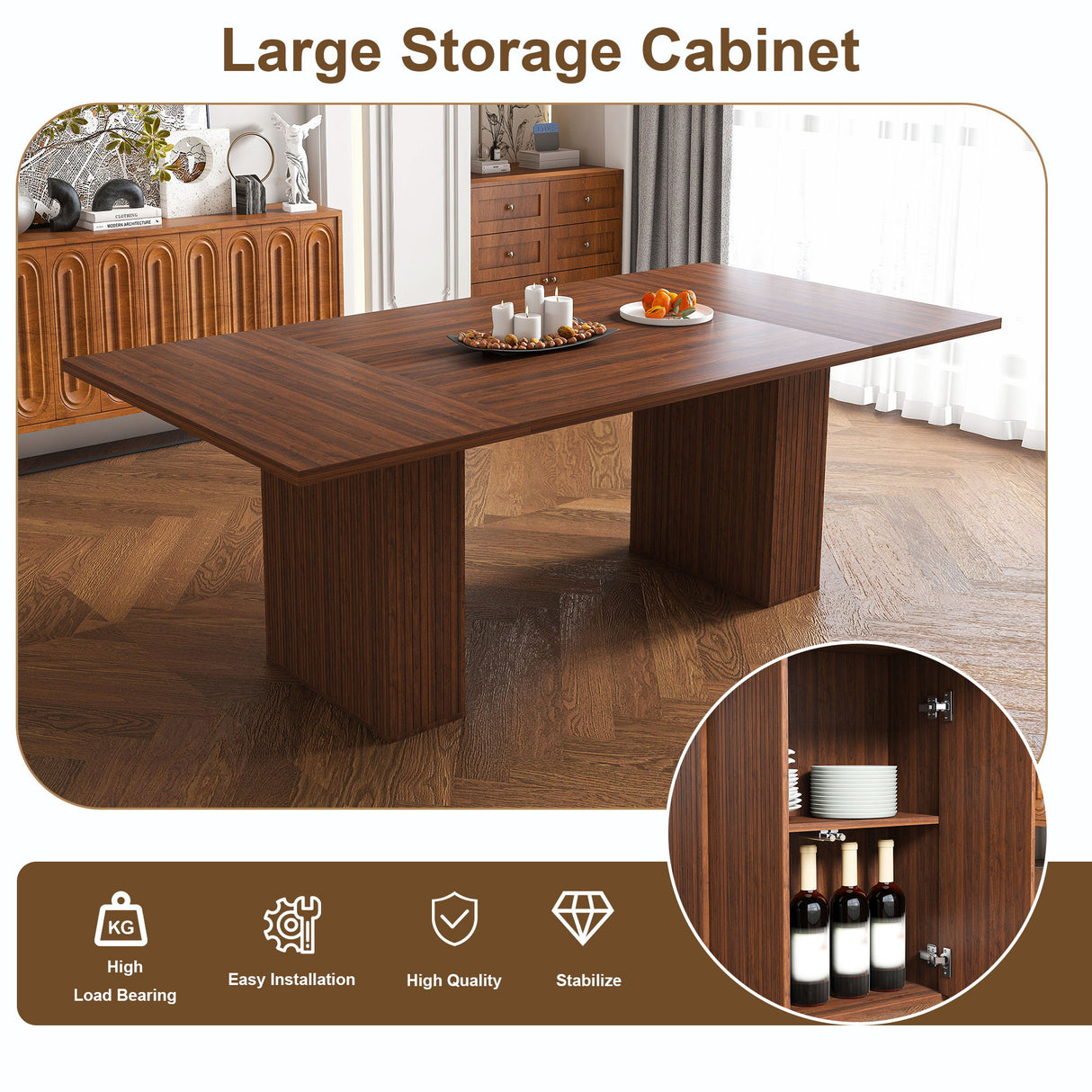 Rectangular Dining Table With Storage Base - Walnut