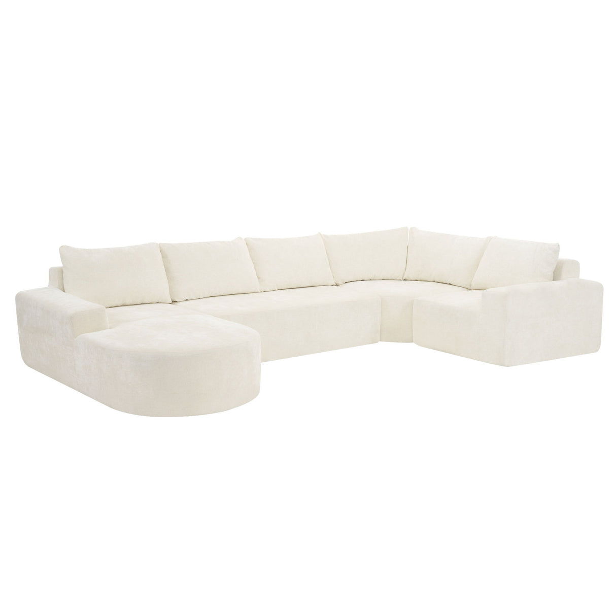 Modular Cloud Sectional Sofa Set, U-Shaped Upholstered Couch With Deep Seat - Beige