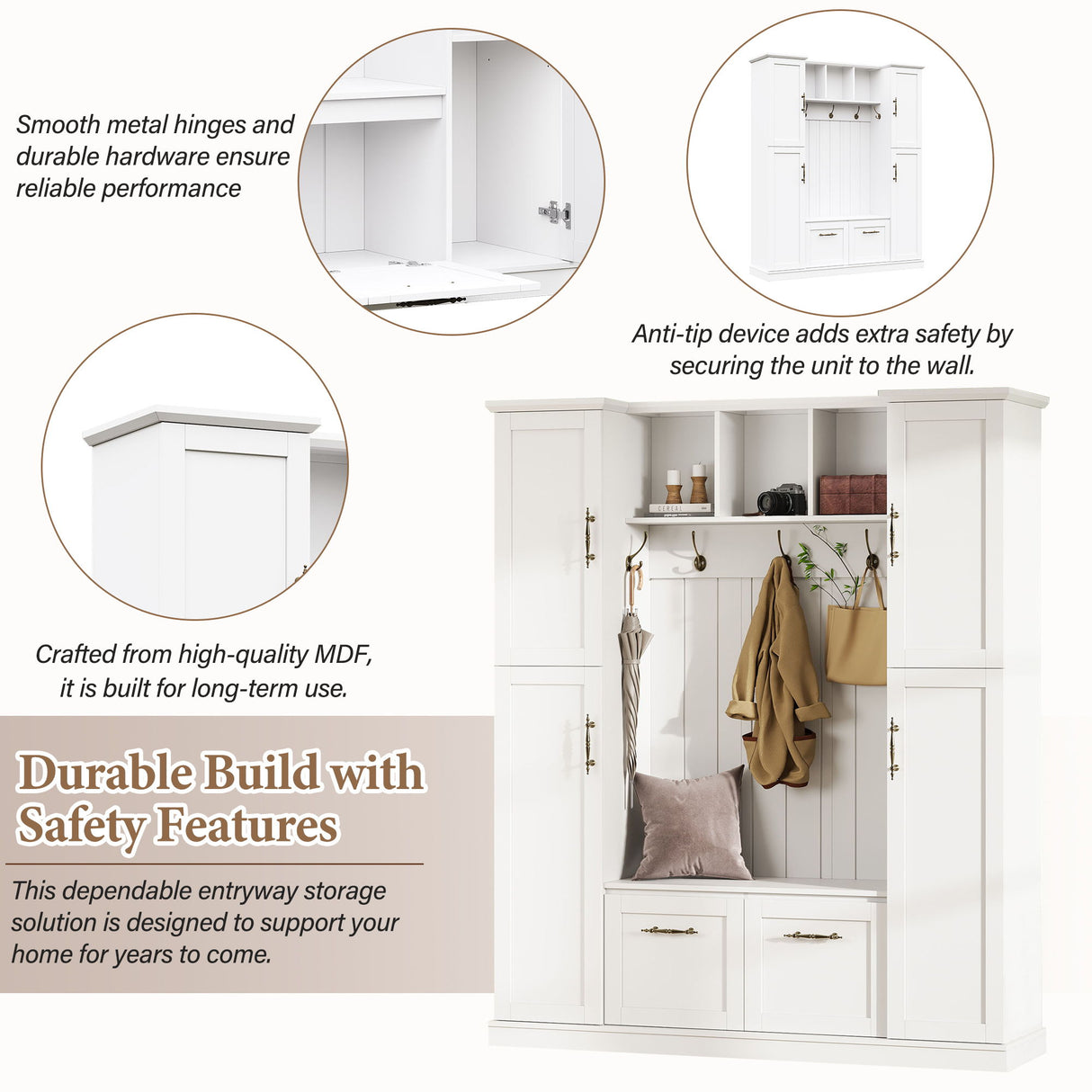 Hall Tree With 4 Side Cabinets