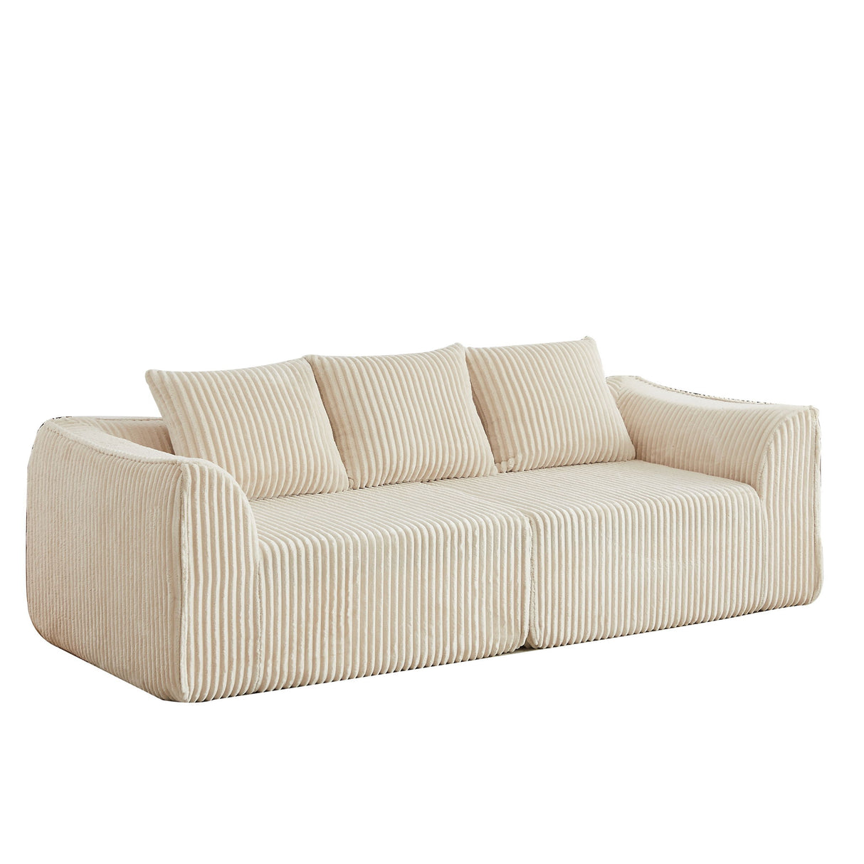 Minimalist 3 Seater Sofa With Curved Lines And Gently Sloped Backrest