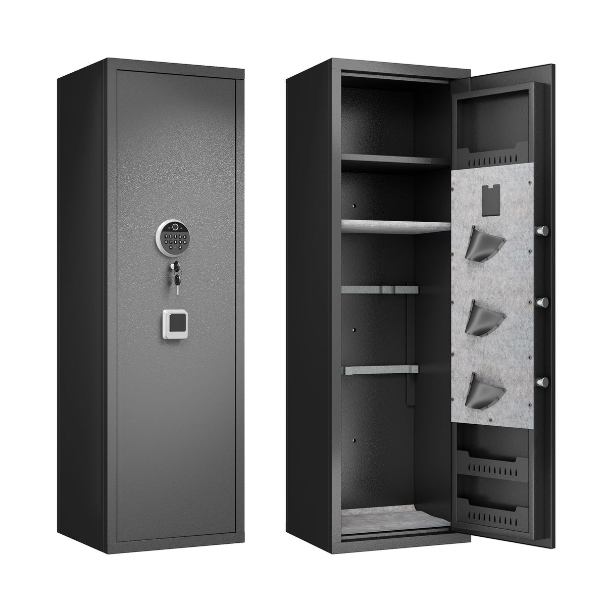 Rifle Safe, Biometric & Keypad Lock, Adjustable Gun Racks With Built In Alarm System