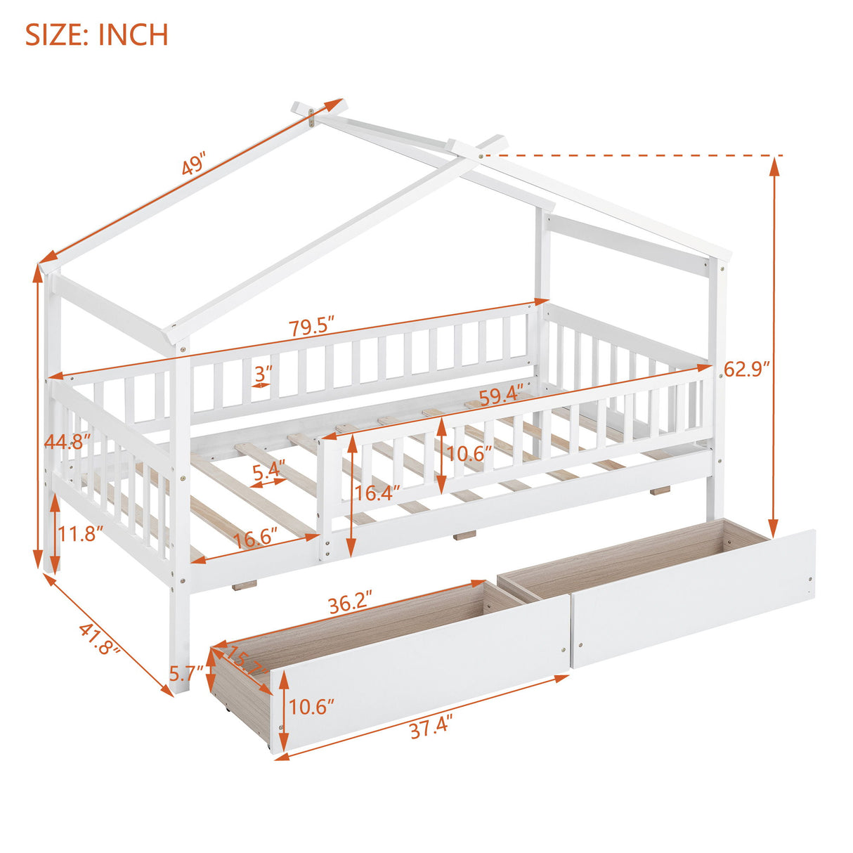 House Bed With 2 Drawers