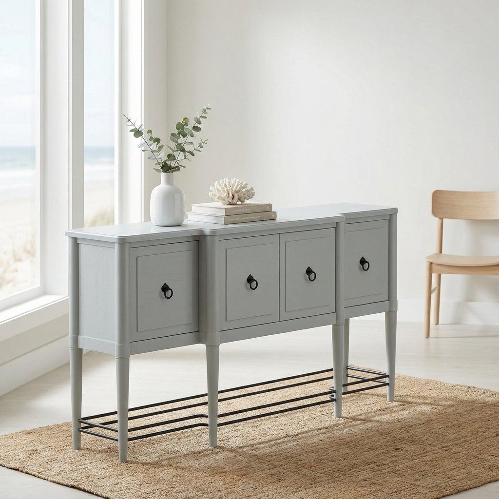 Breakfront Sideboard Buffet Cabinet with Storage in Wood 68x36in Light Blue
