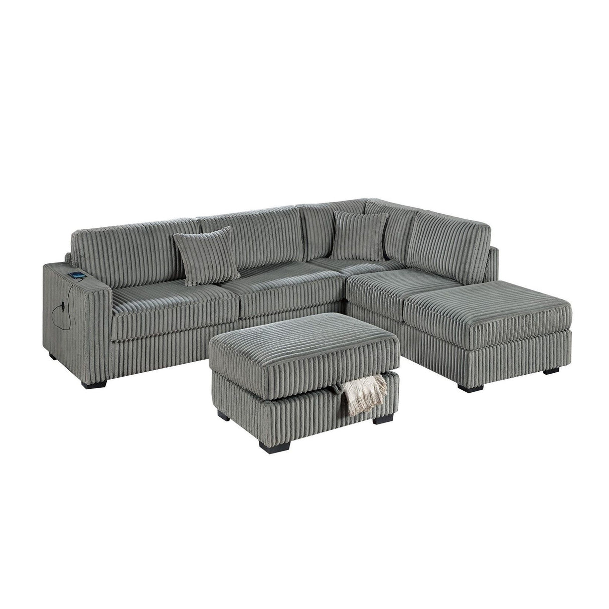 3 Piece Sectional Sofa With Reversible Chaise And USB Storage Ottoman
