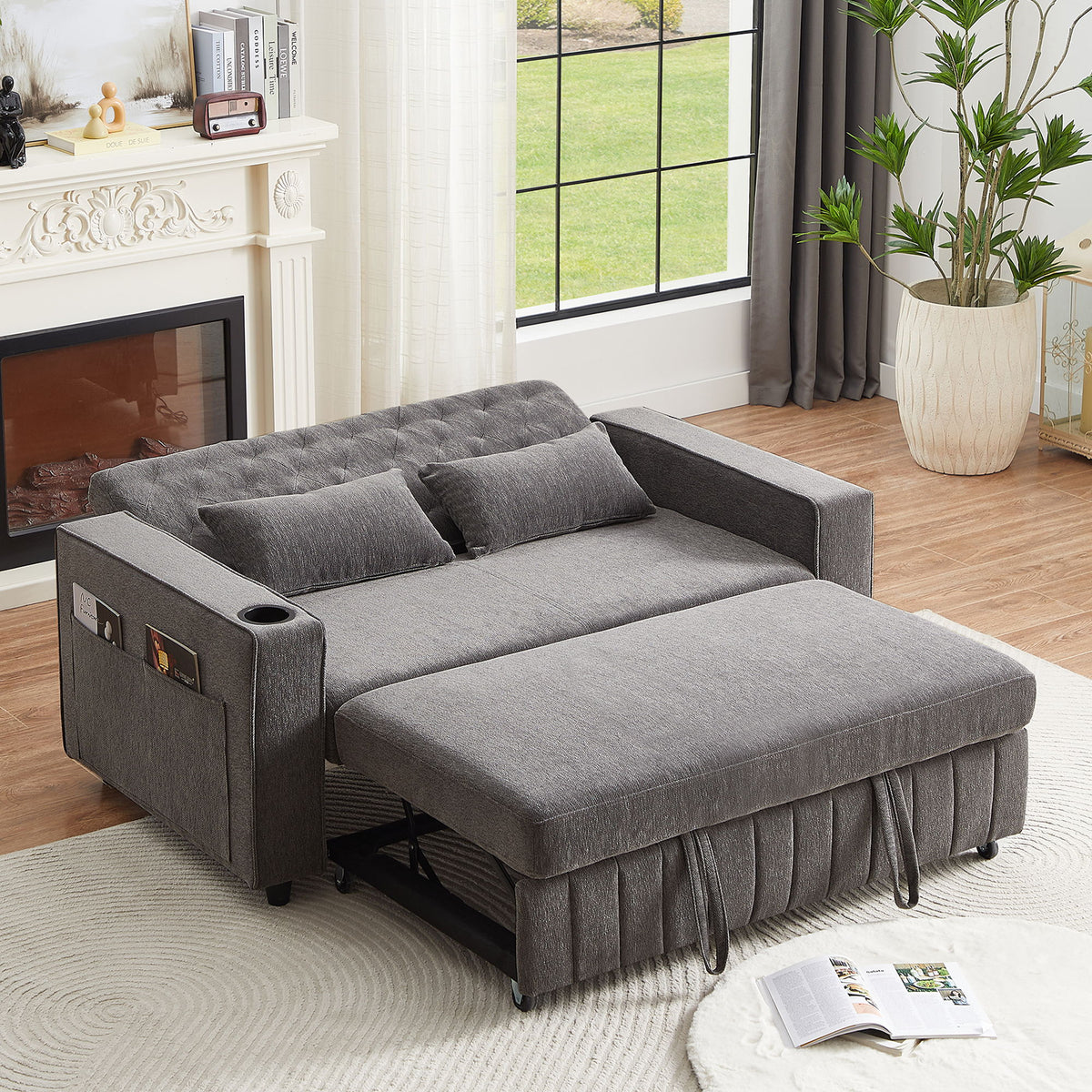 Pull-Out Sofa Bed Convertible Couch With Adjustable Backrest For Living Room