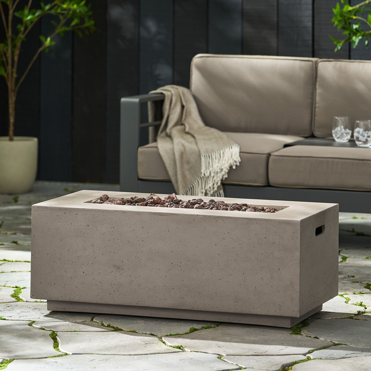 Propane Fire Pit Table Modern Outdoor Concrete Heater 40x15in