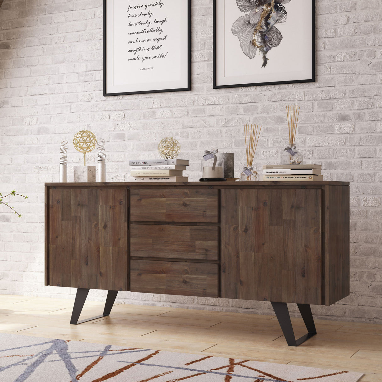 Sideboard Buffet Dining Cabinet Industrial Wood Storage 60x30in