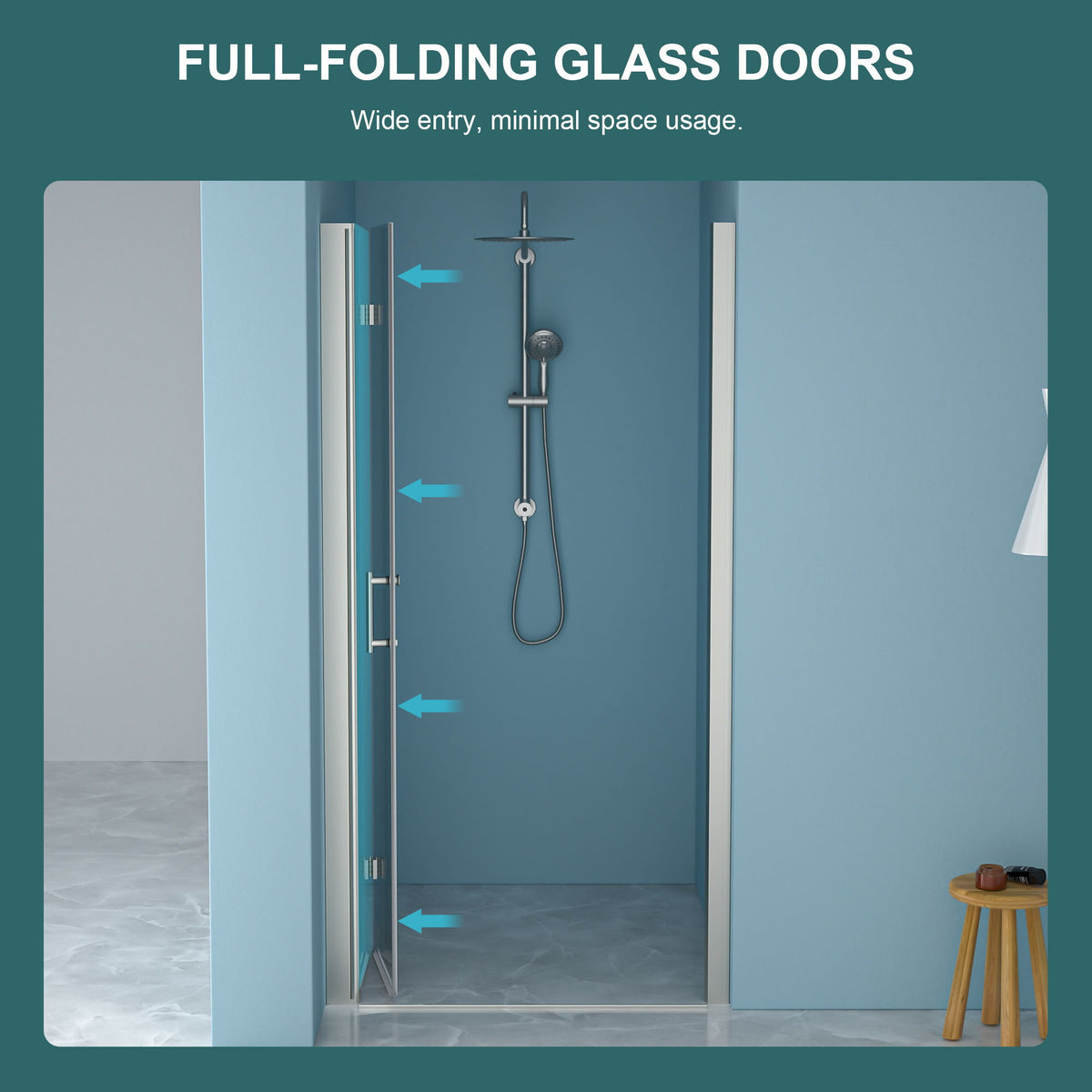 Frameless Bi Fold Shower Door With Tempered Glass - Brushed Silver
