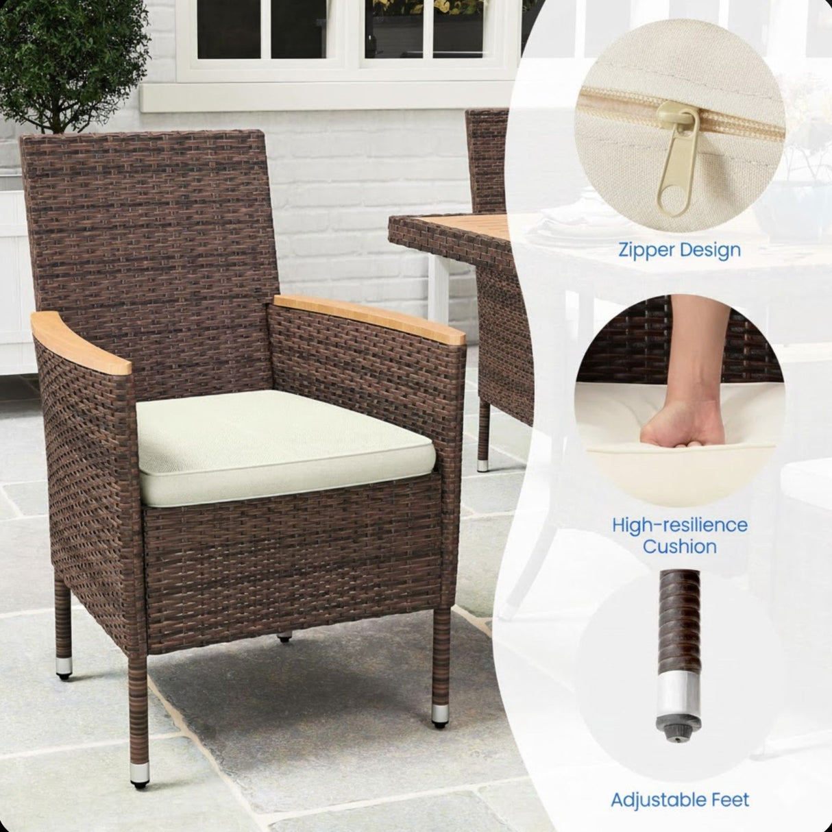 All Weather Patio Dining Chair Set With Cushions (Set of 4) - Brown