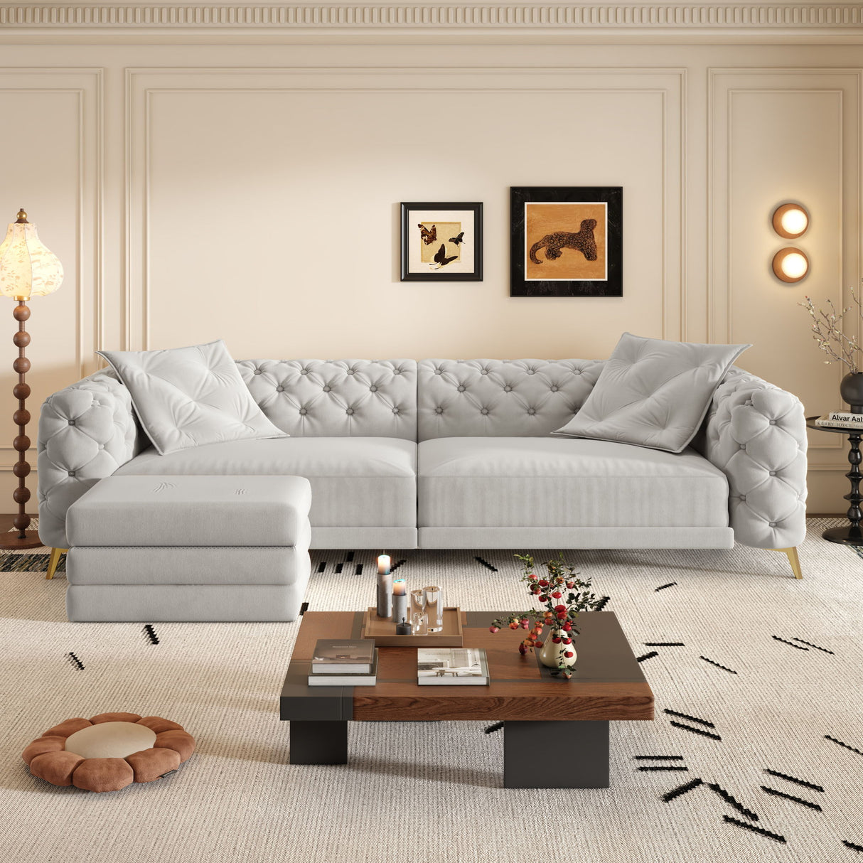 3 In 1 Convertible Sleeper, Deep Seat Pull Out Sofa Bed, Button Tufted