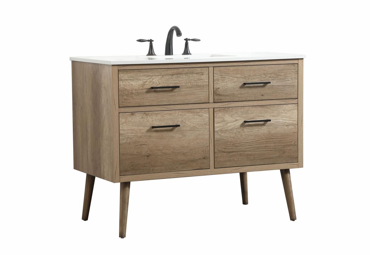 Elegant 42 In. Single Bathroom Vanity in Natural Oak