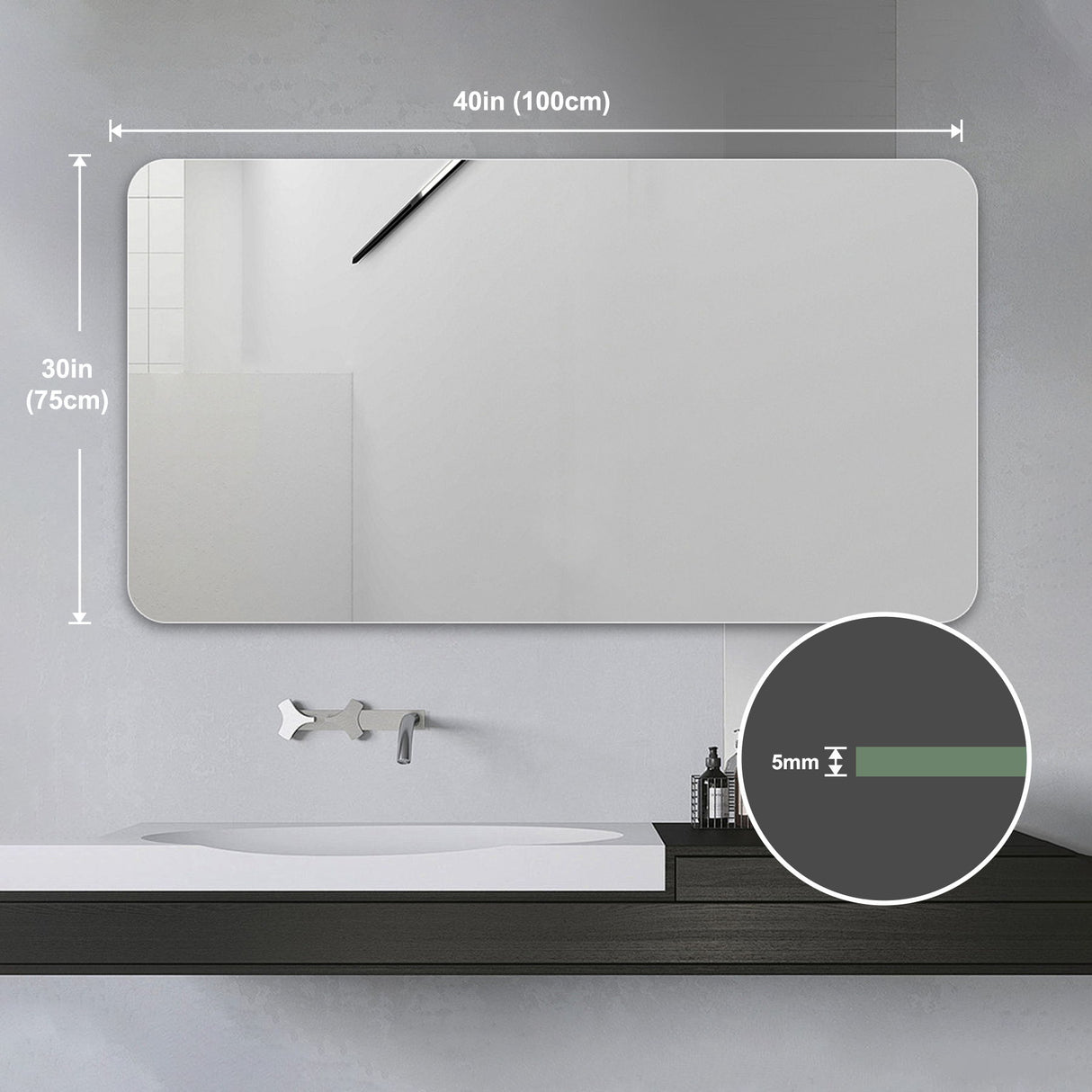 Bathroom Vanity Mirror, Wall Mounted Mirror For Bathroom Anti-Fog Waterproof - Clear