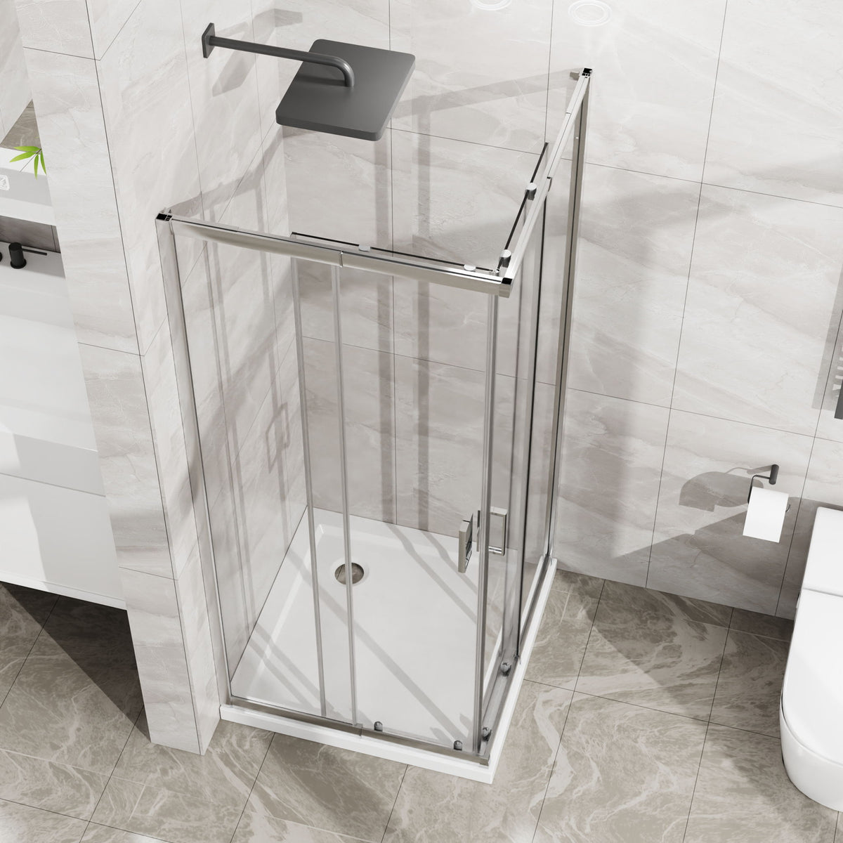 Corner Sliding Shower Door & Base Combo No Drain Kit