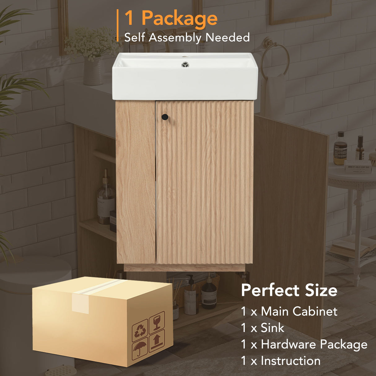 Bathroom Vanity With Sink, Freestanding Wood Grain Cabinet With Storage