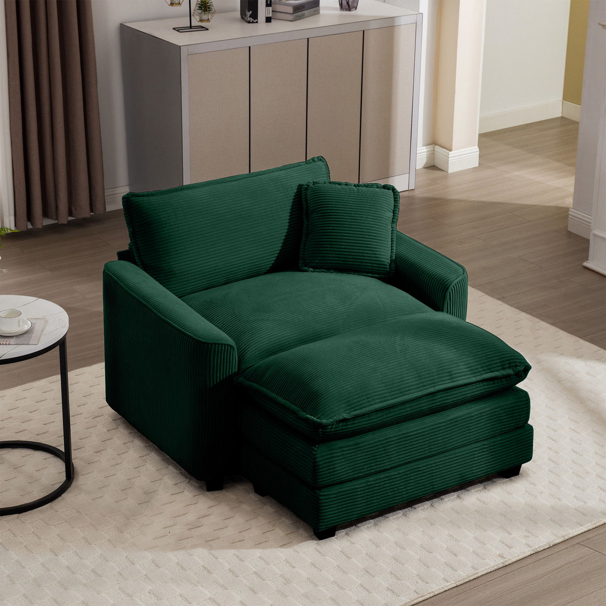 Classic Modern Comfortable Single Chair Deep Seat Sofa With Footstool