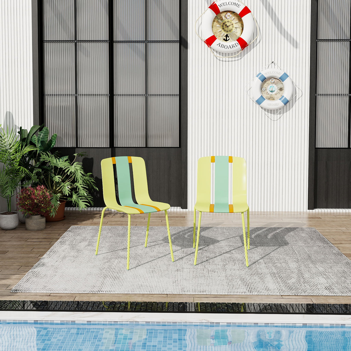 Modern Striped Blocking Single Chairs (Set of 4)