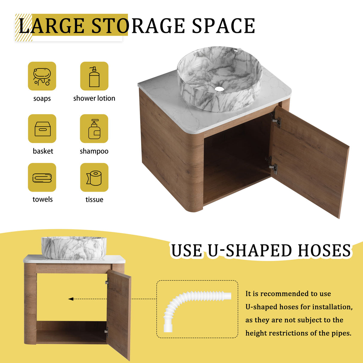 Wall Mounted Bathroom Vanity With Art Sink & 1 Soft Close Door