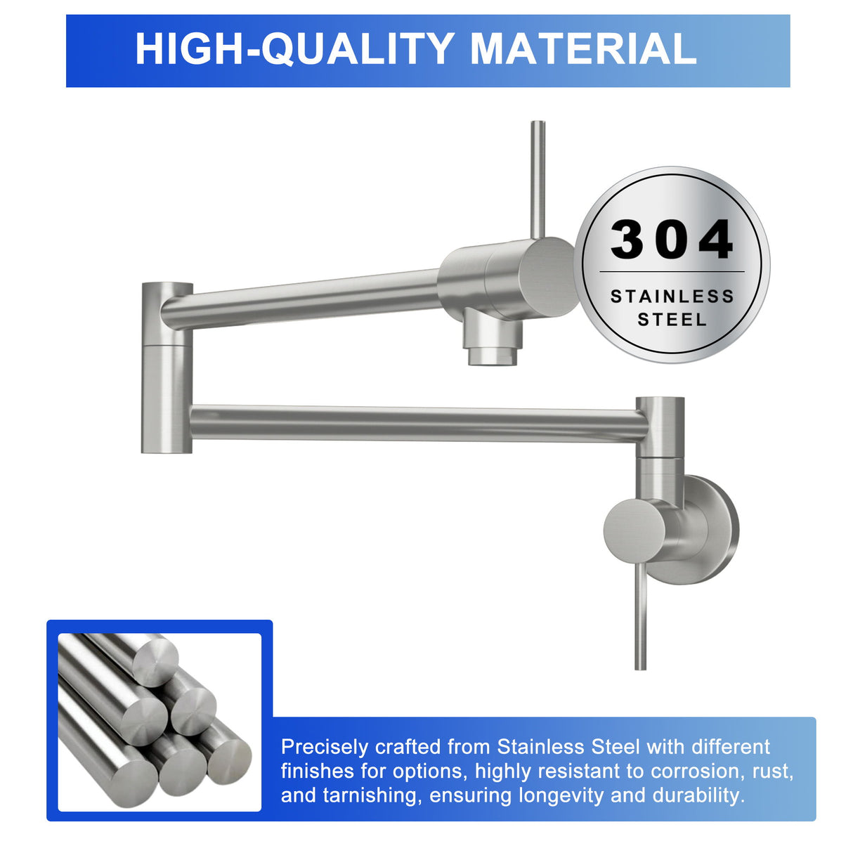 Modern Design Pot Filler Faucet Wall Mount Kitchen Sink, Folding Stretchable