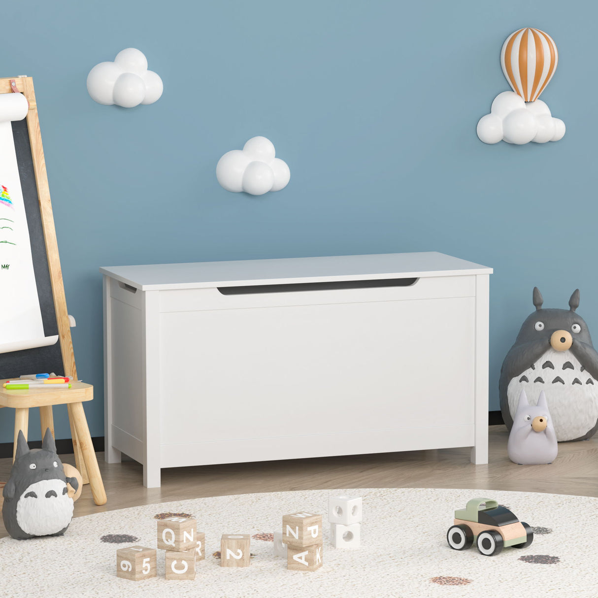Toy Box Storage With Safety Hinged Lid