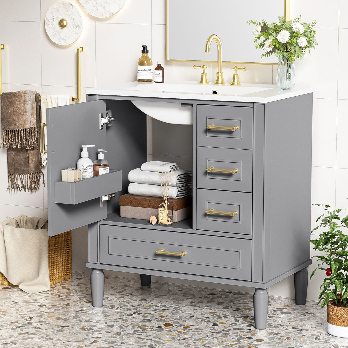 Traditional Bathroom Vanity Set With Soft Close Doors