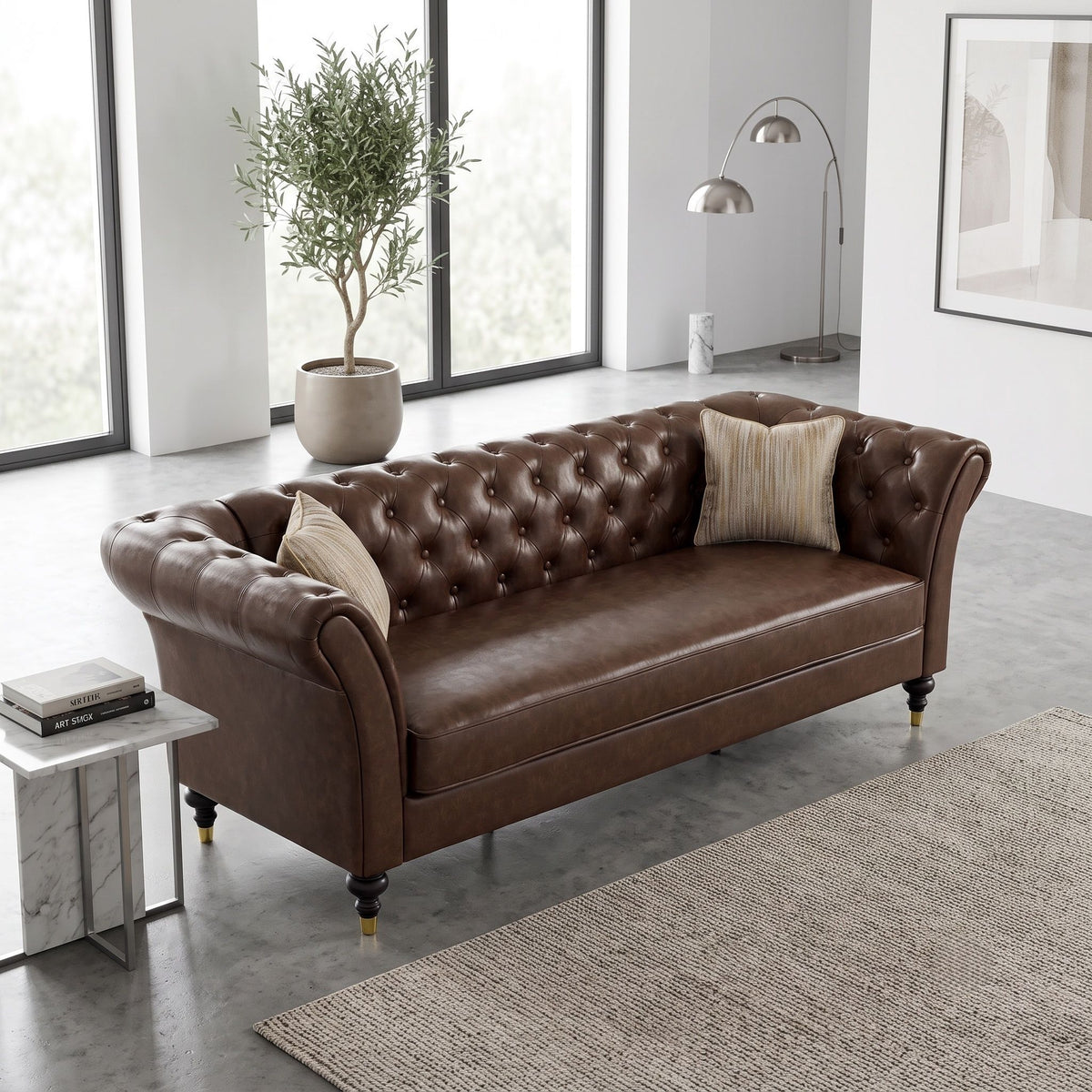 Chesterfield Sofa, 3 Seat Couch With Deep Button Tufted Back, Rolled Arms