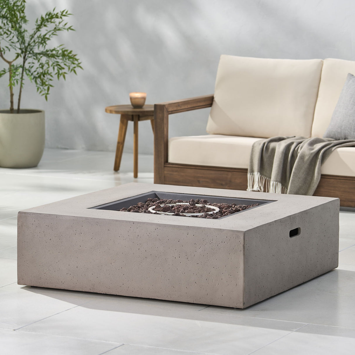 Square Fire Pit Table Outdoor Hearth 50000 BTU Propane Ceramic 40x40in