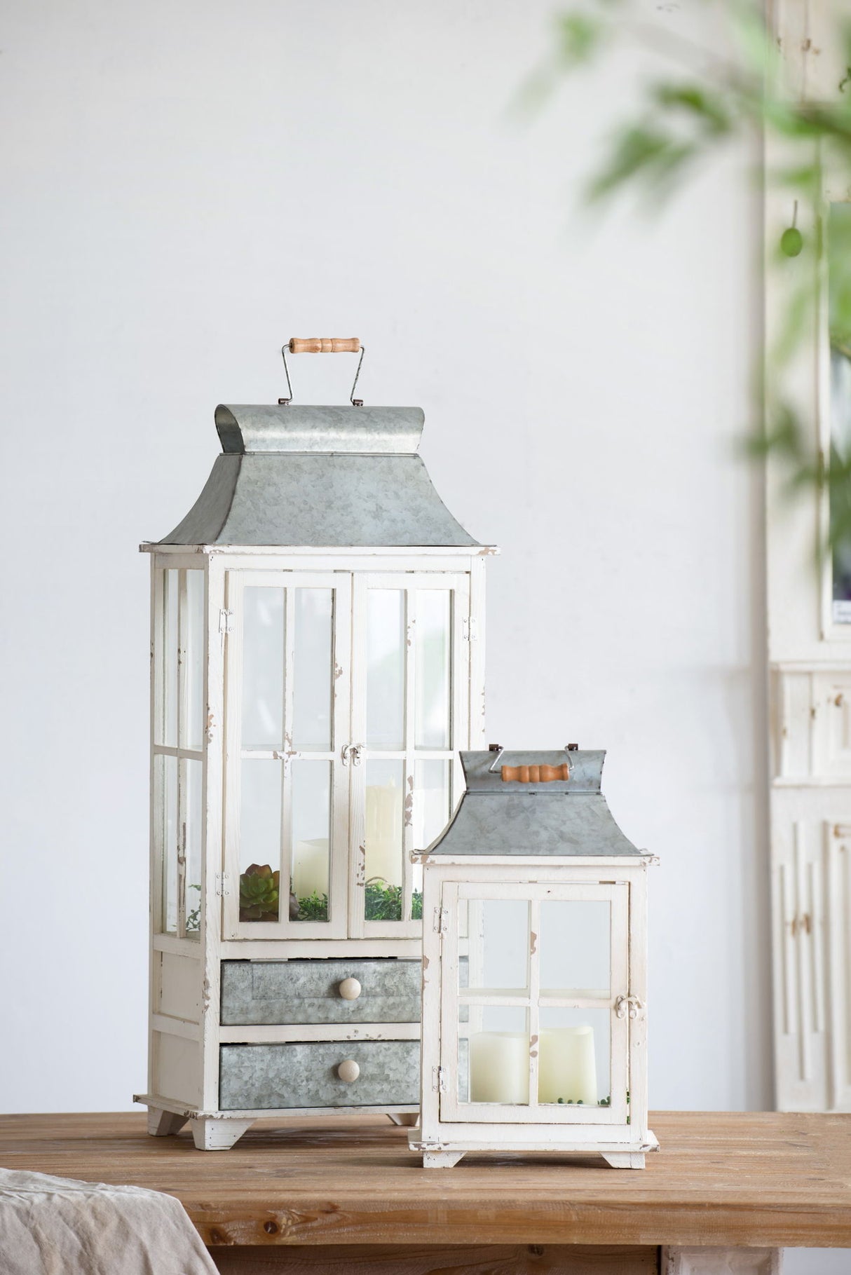Wooden Candle Lantern Decorative, Hurricane Lantern Holder Decor For Indoor Outdoor, Home Garden Wedding - Ivory - Lanterns - Alpine Outlets