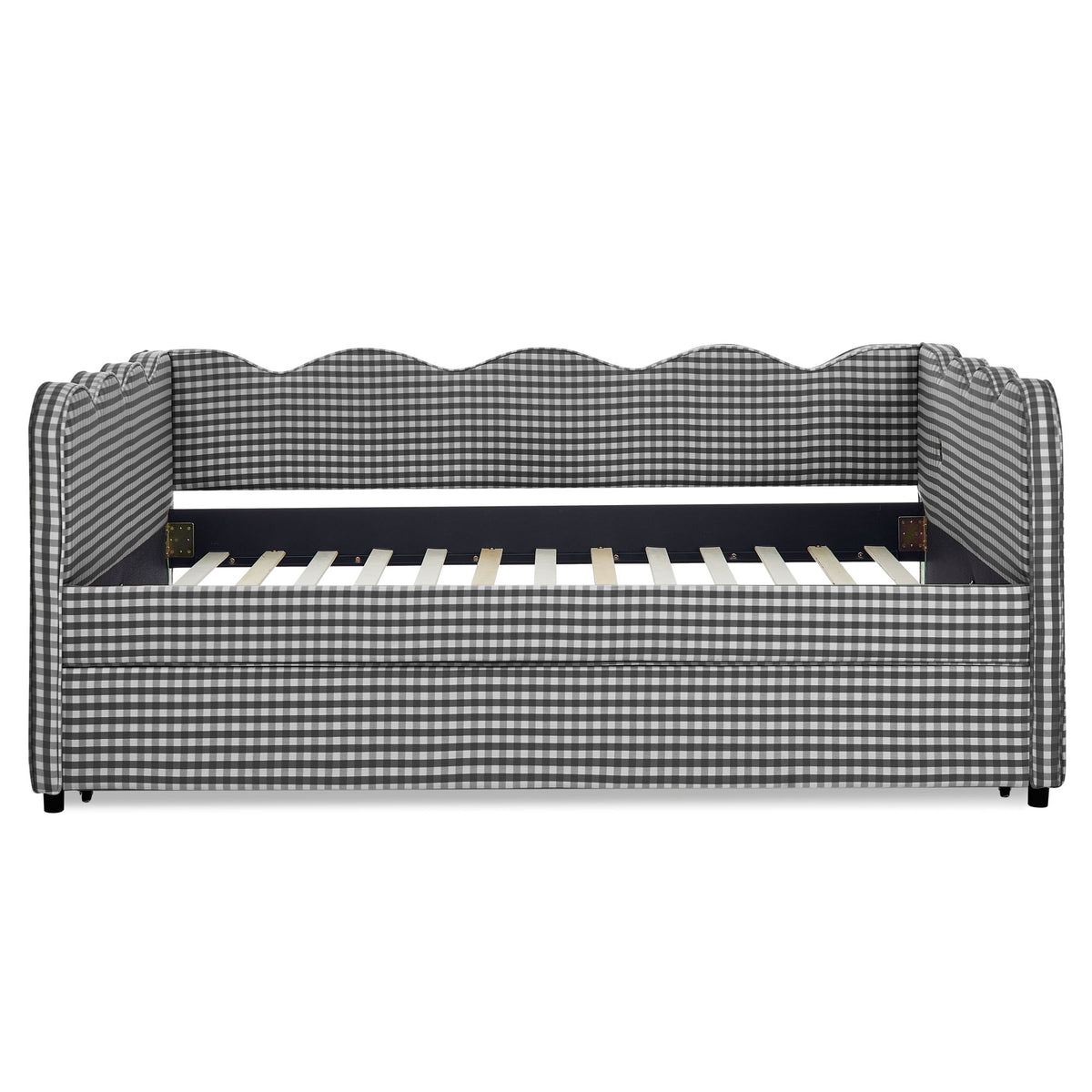 Gingham Daybed With USB Charging Port, Wave-Shaped Design