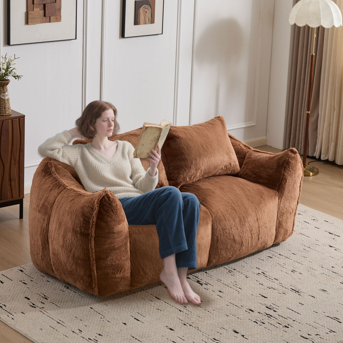 Giant Bean Bag Couch, Ultra Soft Fluffy Loveseat For Living Room