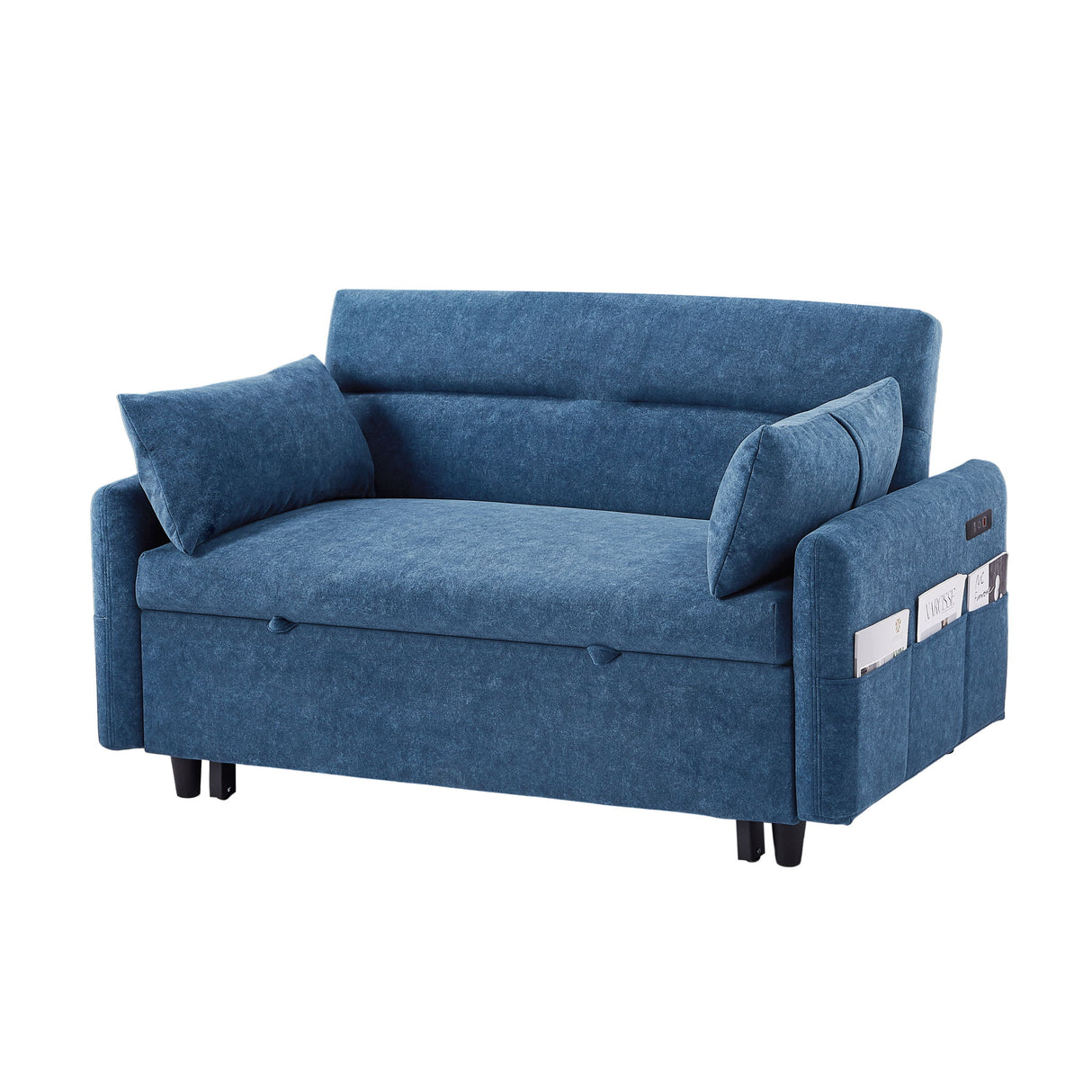 Pull Out Sleep Sofa Bed Loveseats Sofa Couch With Adjsutable Backrest, Storage Pockets, 2 Soft Pillows, USB Ports For Living Room, Bedroom, Apartment, Office