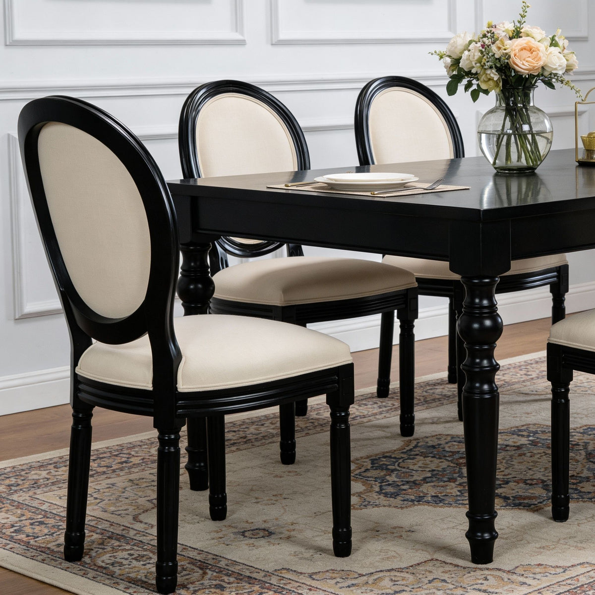 Dining Chairs Upholstered With Sponge Round Back (Set of 2) - Black