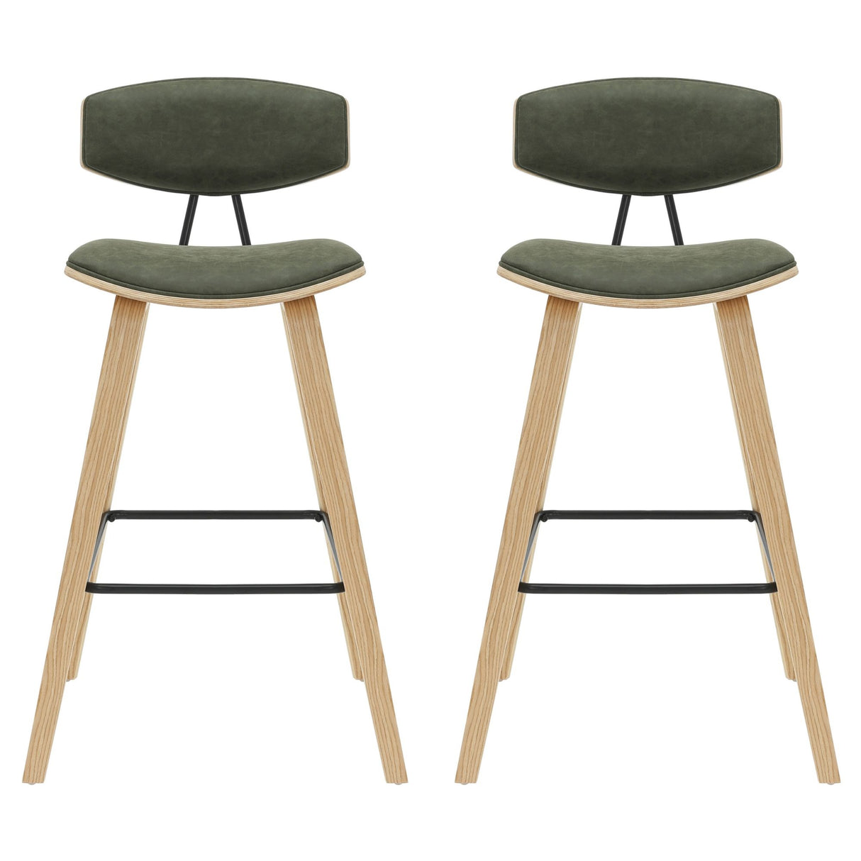 Fox - Bar Height Curved Back Wood Bar Stool With Faux Leather Seat