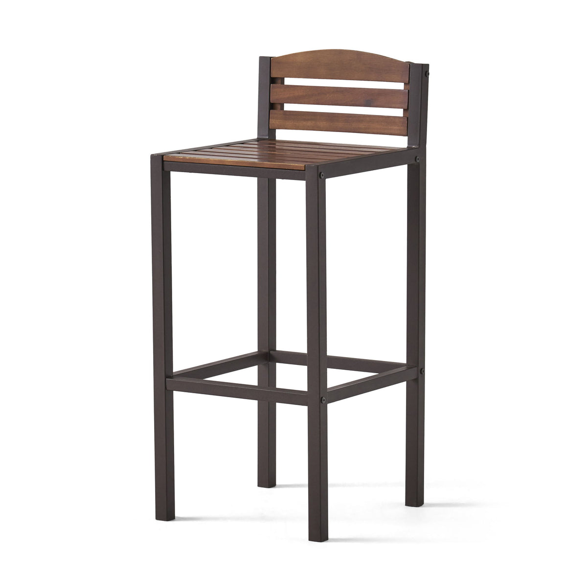 Outdoor Barstool With Slat Panel Design (Set of 2) - Dark Brown
