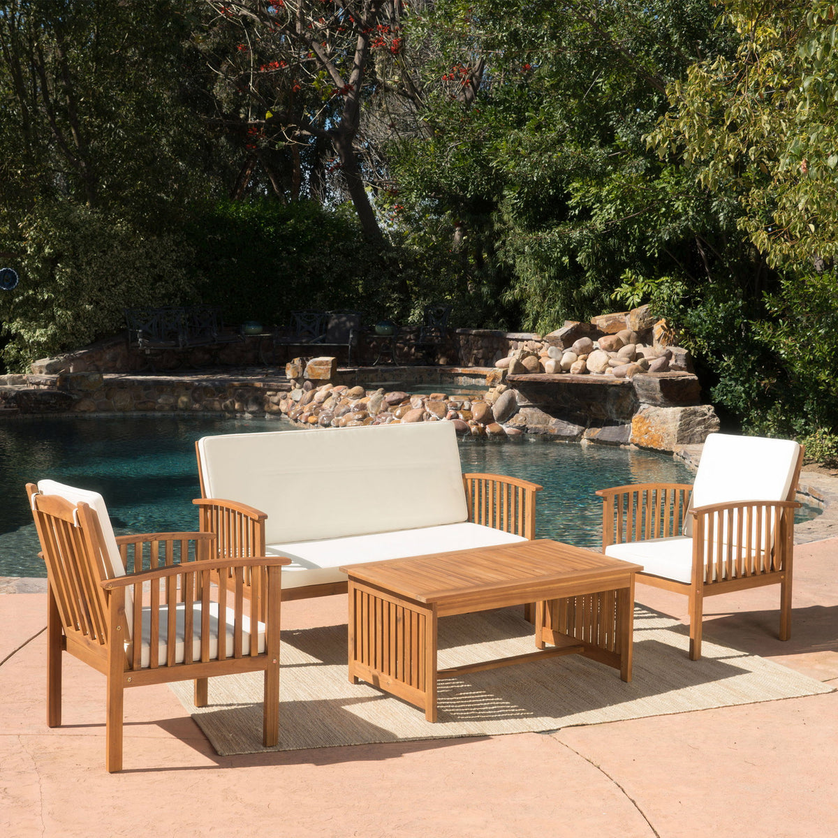 4 Piece Set Outdoor Chat Set With Water Resistant Cushions