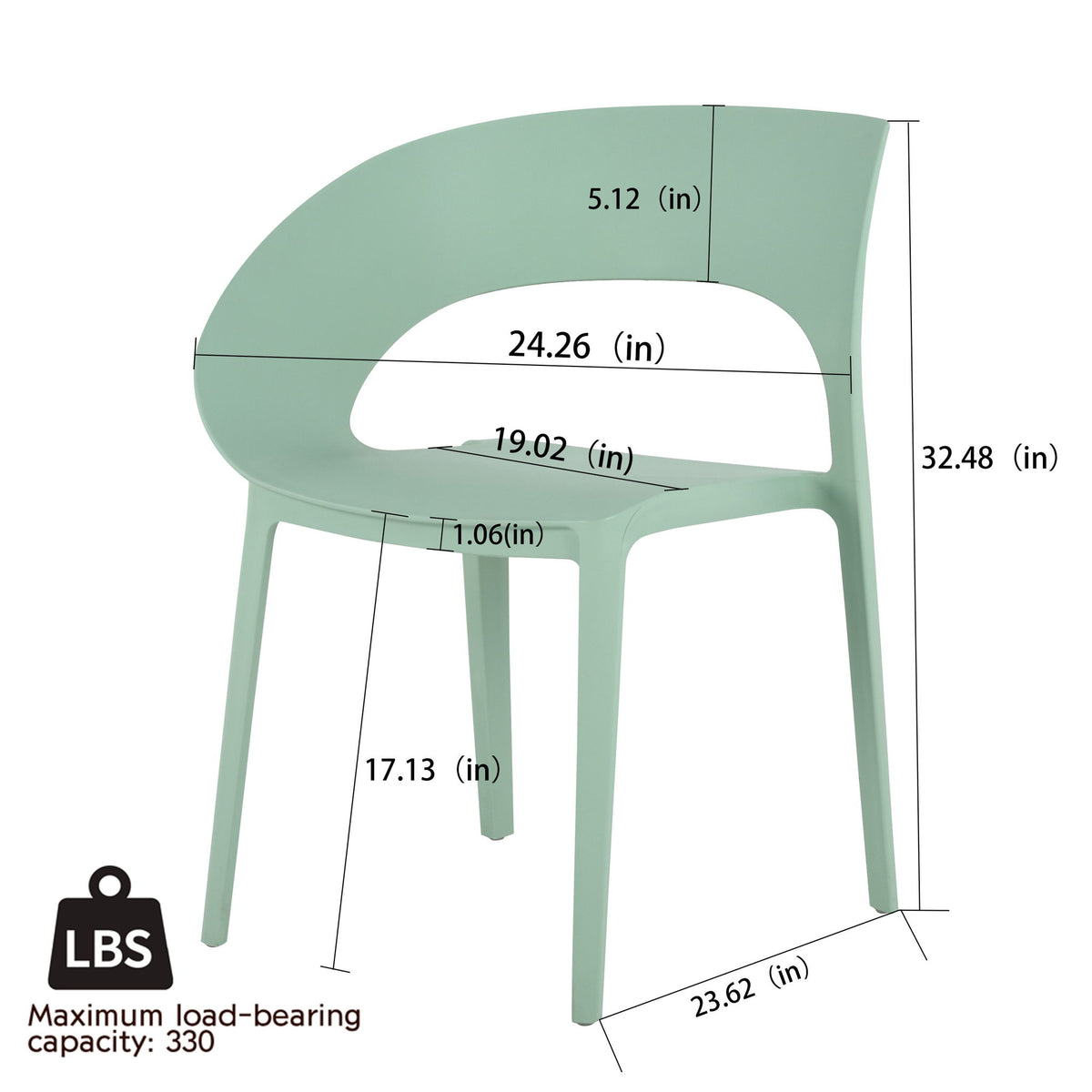 4 Piece Set Of Color Block Designed Single Chairs With Round Table - Haze Green / White