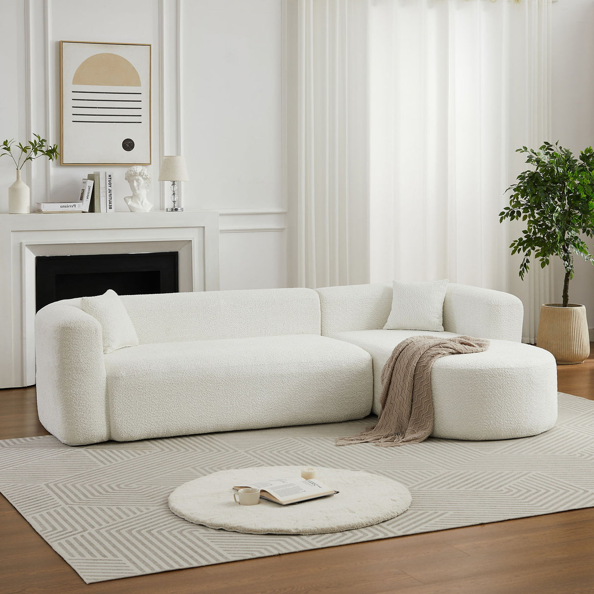L - Shape Boneless Cloud Couch With 2 Throw Pillows For Living Room