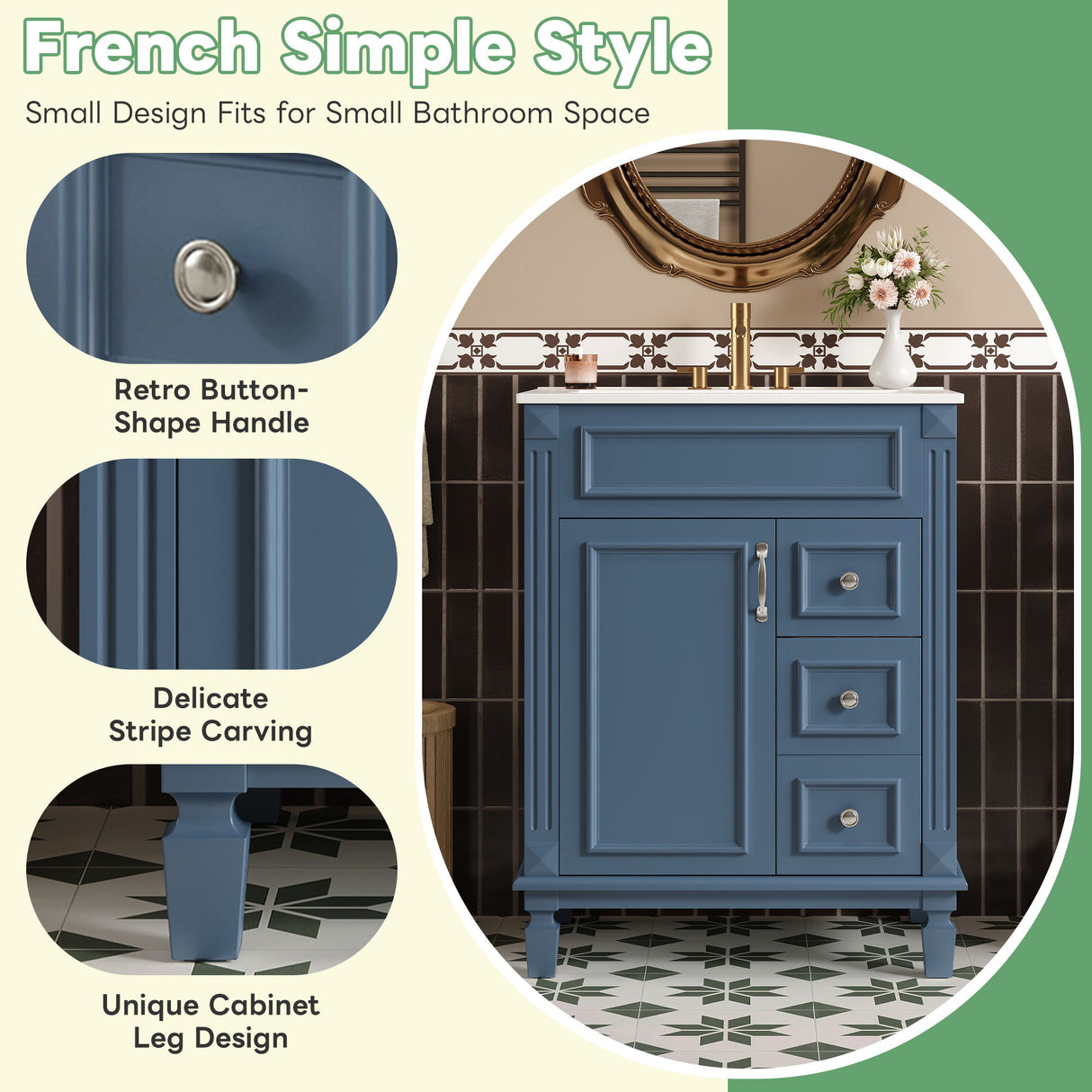 Bathroom Vanity With Sink, Compact Cabinet & 2 Drawers And Adjustable Shelf